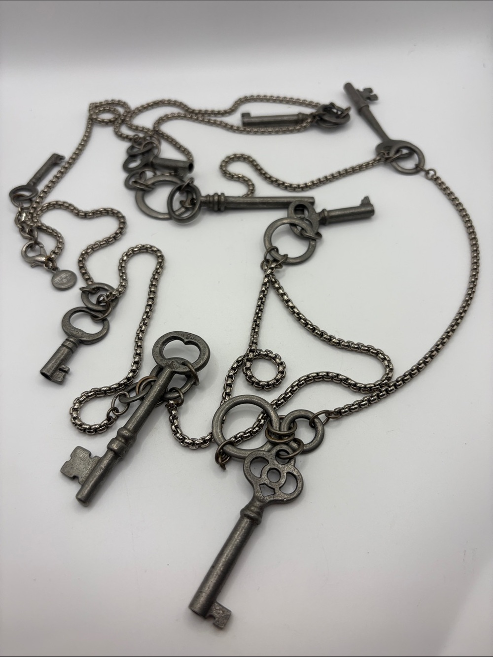 Ben-Amun Oxidized Silver Key Charm Layered Necklace  64” Rare
